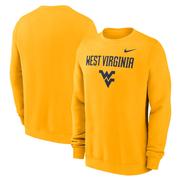 West Virginia Nike Primary Stack Club Fleece Crew